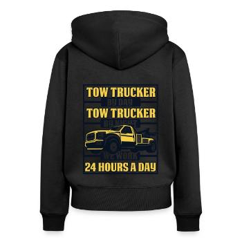 We Work 24 Hours A Day Abschlepper Fahrer - Frauen Premium Bio Zip Hoodie - Schwarz - Hinten - Julia (174cm)