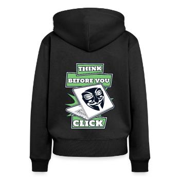 Réfléchissez avant de cliquer sur l’ingénierie sociale - Sweat à capuche zippé Premium bio Femme - noir - Dos - Julia (174cm)