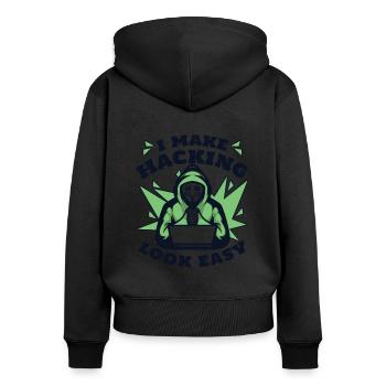 Je fais paraître le piratage facile Sniffer Social - Sweat à capuche zippé Premium bio Femme - noir - Dos - Julia (174cm)