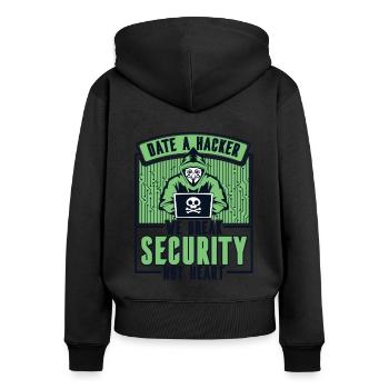 Date Hacker Nous brisons la sécurité Pas le phishing cardiaque - Sweat à capuche zippé Premium bio Femme - noir - Dos - Julia (174cm)