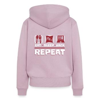 Manger Sleep Hack Répéter l’hameçonnage d’ingénierie sociale - Sweat à capuche zippé Premium bio Femme - rose poudré - Dos - Julia (174cm)