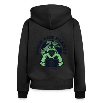 Hack The Planet Phishing Sniffer Social - Frauen Premium Bio Zip Hoodie - Schwarz - Hinten - Julia (174cm)