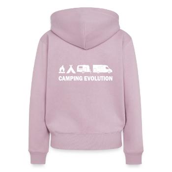 Funny camping motif design with slogan - Women's Premium Organic Zip Hoodie - dusky pink - Back - Julia (174cm)