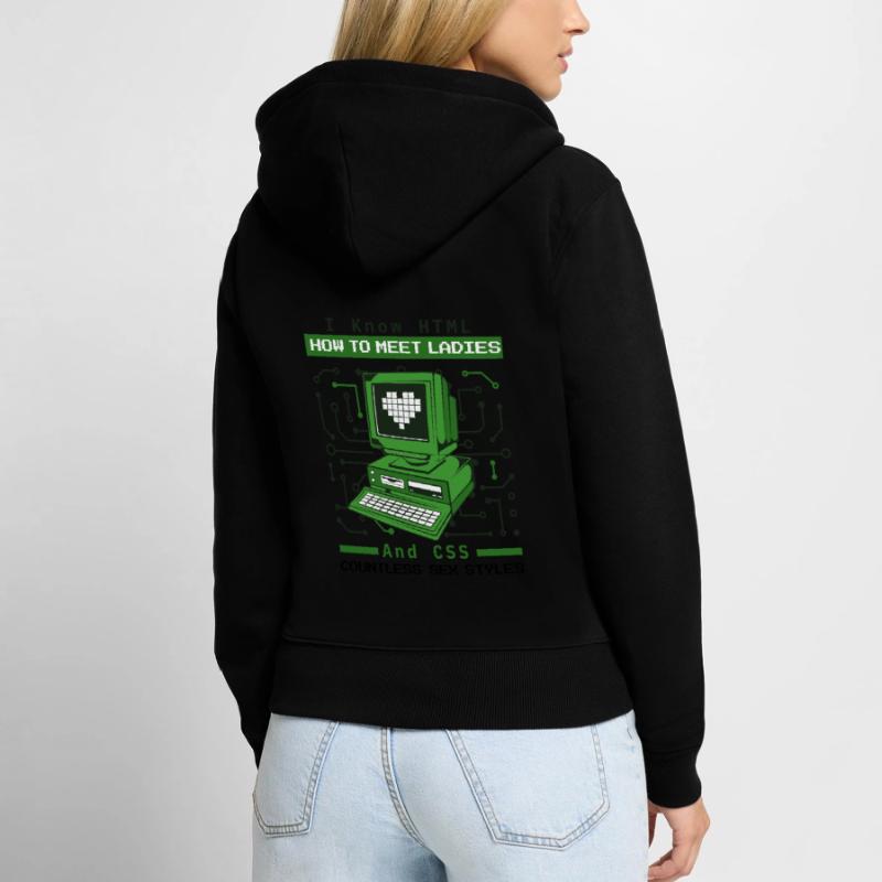 Je sais HTML comment rencontrer Ladies Developer Coder Sweat à capuche zippé Premium bio Femme