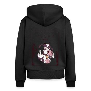 Vegan Chinese Hanzi Plant-Based Vegan Vegans - Women's Premium Organic Zip Hoodie - black - Back - Julia (174cm)