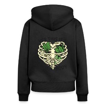 Ja, das ist ein veganer Körper auf pflanzlicher Basis Vegan - Frauen Premium Bio Zip Hoodie - Schwarz - Hinten - Julia (174cm)