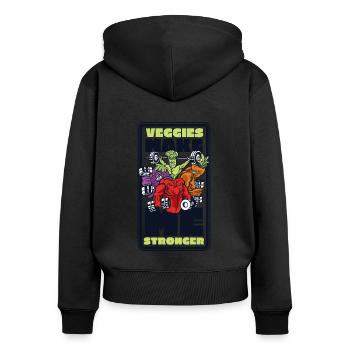 Veggies Make Me Stronger Vegans Plant-Based - Women's Premium Organic Zip Hoodie - black - Back - Julia (174cm)