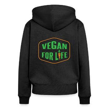 Vegan For Life Plant-Based Vegan Vegans Veganism - Women's Premium Organic Zip Hoodie - black - Back - Julia (174cm)