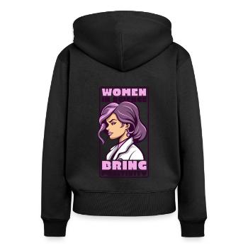 Frauen in der Wissenschaft bringen Positivität MINT-Wissenschaftlerin - Frauen Premium Bio Zip Hoodie - Schwarz - Hinten - Julia (174cm)