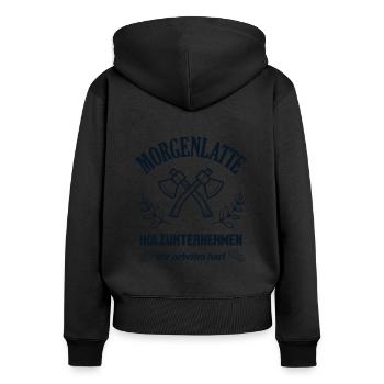 Holzunternehmen Morgenlatte Schreiner Carpenter - Frauen Premium Bio Zip Hoodie - Schwarz - Hinten - Julia (174cm)