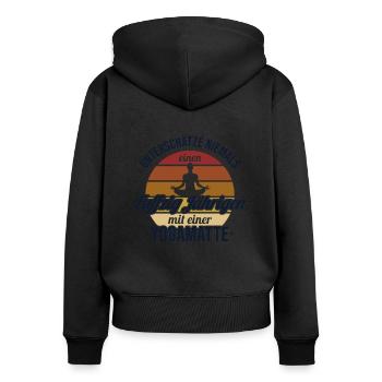 Fuffzig Jähriger mit Yogamatte Yoga Kundalini 50. - Frauen Premium Bio Zip Hoodie - Schwarz - Hinten - Julia (174cm)