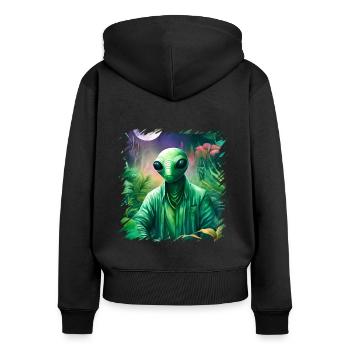 Grüne Aliens, Aliens Und Ufos Im Wald, Weltraum - Frauen Premium Bio Zip Hoodie - Schwarz - Hinten - Julia (174cm)