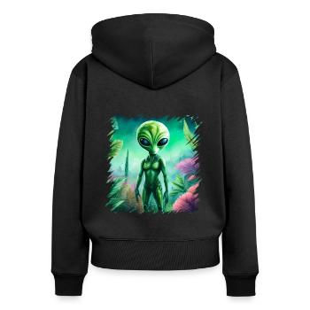 Grüne Aliens, Aliens Und Ufos Im Wald, Weltraum - Frauen Premium Bio Zip Hoodie - Schwarz - Hinten - Julia (174cm)