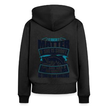 As Long As She Swallows Spinnfischer - Frauen Premium Bio Zip Hoodie - Schwarz - Hinten - Julia (174cm)