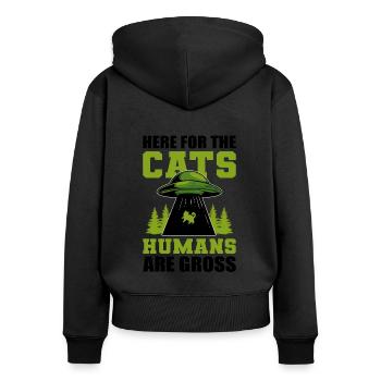 Here For The Cats Humans Are Gross Hauskatze - Frauen Premium Bio Zip Hoodie - Schwarz - Hinten - Julia (174cm)