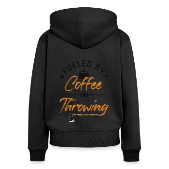 Angetrieben von Kaffee und Axtwerfen Axtwerfen - Frauen Premium Bio Zip Hoodie - Schwarz - Hinten - Julia (174cm)