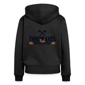 Lancer des haches Premier travail plus tard Hache de jeu de lancer de hache - Sweat à capuche zippé Premium bio Femme - noir - Dos - Julia (174cm)