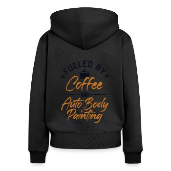Angetrieben von Kaffee und Karosserielackierung Fahrzeug - Frauen Premium Bio Zip Hoodie - Schwarz - Hinten - Julia (174cm)