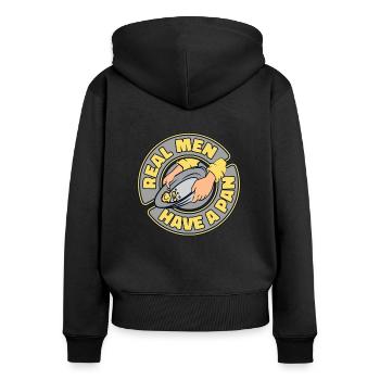 Echte Männer haben eine Pfanne beim Goldwaschen von Bergleuten - Frauen Premium Bio Zip Hoodie - Schwarz - Hinten - Julia (174cm)