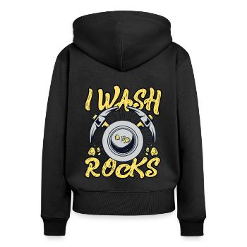 Ich wasche Steine, Schürfen, Seifenabbau, Minen, Gold - Frauen Premium Bio Zip Hoodie - Schwarz - Hinten - Julia (174cm)