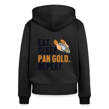 Eat Sleep Pan Gold Wiederholung Schürfen von Miner Gold - Frauen Premium Bio Zip Hoodie - Schwarz - Hinten - Julia (174cm)