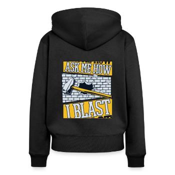 Frag mich, wie ich das Haus der Heimwerker sprenge - Frauen Premium Bio Zip Hoodie - Schwarz - Hinten - Julia (174cm)