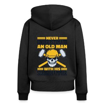 Unterschätze niemals einen alten Mann mit Vorschlaghammer - Frauen Premium Bio Zip Hoodie - Schwarz - Hinten - Julia (174cm)