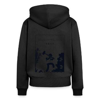 Hausabriss Chinesisches Hanzi-Hauszerstörer-Haus - Frauen Premium Bio Zip Hoodie - Schwarz - Hinten - Julia (174cm)