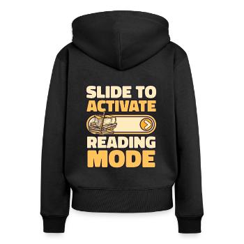 Schieben Sie, um den Lesemodus „Universitätsrecht“ zu aktivieren - Frauen Premium Bio Zip Hoodie - Schwarz - Hinten - Julia (174cm)