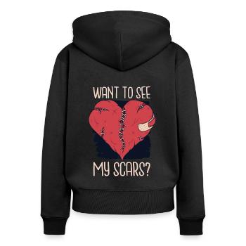 Willst du sehen, wie sich mein Narben-Herzschrittmacher-Katheter öffnet - Frauen Premium Bio Zip Hoodie - Schwarz - Hinten - Julia (174cm)
