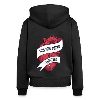 This Scar Means I Survived Transplant Open Heart - Women's Premium Organic Zip Hoodie - black - Back - Julia (174cm)