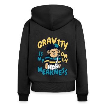 Die Schwerkraft ist meine einzige Schwäche, gebrochener Fingerknochen - Frauen Premium Bio Zip Hoodie - Schwarz - Hinten - Julia (174cm)