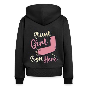 Stunt Girl Schild hier gebrochener Knochen gebrochener Finger - Frauen Premium Bio Zip Hoodie - Schwarz - Hinten - Julia (174cm)