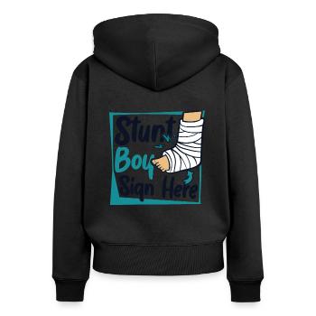 Stunt Boy signe ici doigt cassé os cassé - Sweat à capuche zippé Premium bio Femme - noir - Dos - Julia (174cm)