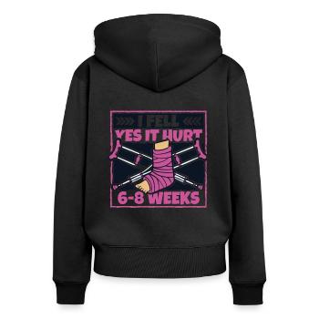 Ich fiel, ja, es tat weh, gebrochener Arm, Bein, gebrochener Knochen - Frauen Premium Bio Zip Hoodie - Schwarz - Hinten - Julia (174cm)