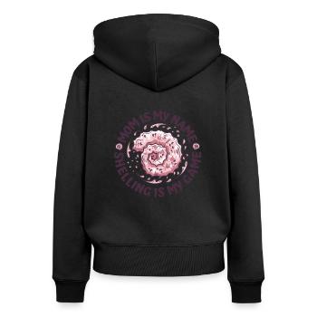 Mama ist mein Name, Shelling ist mein Spiel, Muschelmuschel - Frauen Premium Bio Zip Hoodie - Schwarz - Hinten - Julia (174cm)