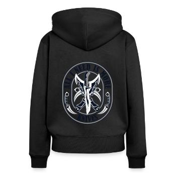 Alles, was ich brauche, sind mehr Messer Sammlermesser - Frauen Premium Bio Zip Hoodie - Schwarz - Hinten - Julia (174cm)