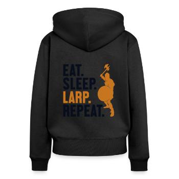 Essen, Schlafen, LARP, Wiederholungs-LARPen, Waffenrüstung - Frauen Premium Bio Zip Hoodie - Schwarz - Hinten - Julia (174cm)