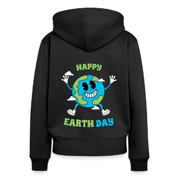 Cheerful Planet Character - Earth Day - Women's Premium Organic Zip Hoodie - black - Back - Julia (174cm)
