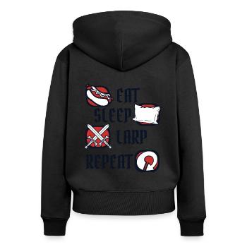 Essen, Schlafen, LARP, Wiederholungs-LARPen, Waffenrüstung - Frauen Premium Bio Zip Hoodie - Schwarz - Hinten - Julia (174cm)