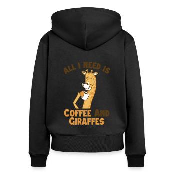 Kaffee und meine Giraffen, Giraffidae, Nubien, Afrikaner - Frauen Premium Bio Zip Hoodie - Schwarz - Hinten - Julia (174cm)