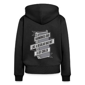 Harmonica Papa Comme Un Papa Ordinaire Mais Plus Cool - Sweat à capuche zippé Premium bio Femme - noir - Dos - Julia (174cm)