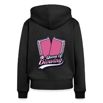 Reine du soufflage Harmonist Harmonist Harmonist Mouth Harp - Sweat à capuche zippé Premium bio Femme - noir - Dos - Julia (174cm)