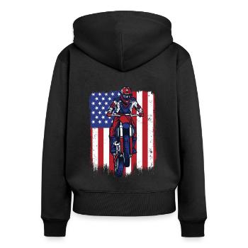 Motocross Drapeau américain Pilotes de course de moto - Sweat à capuche zippé Premium bio Femme - noir - Dos - Julia (174cm)