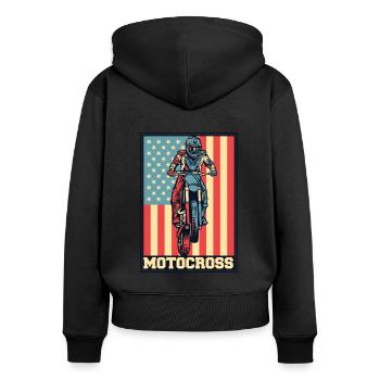 Motocross American Flag Supermoto Motorcycle - Women's Premium Organic Zip Hoodie - black - Back - Julia (174cm)