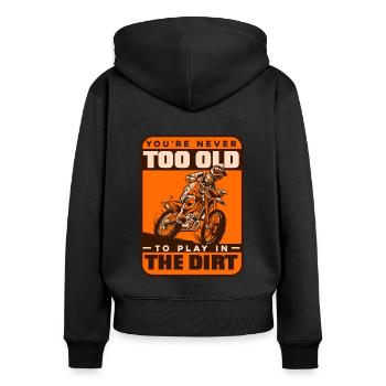 Nie zu alt, um in Dirt-Motorradrennen zu spielen - Frauen Premium Bio Zip Hoodie - Schwarz - Hinten - Julia (174cm)