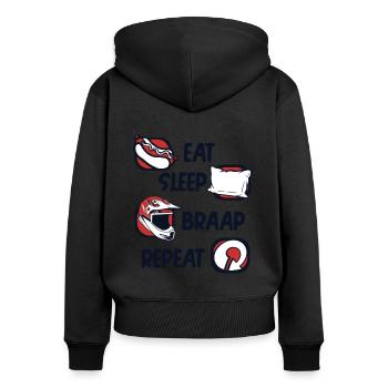 Eat Sleep Braap Repeat Supermoto Motorrad - Frauen Premium Bio Zip Hoodie - Schwarz - Hinten - Julia (174cm)