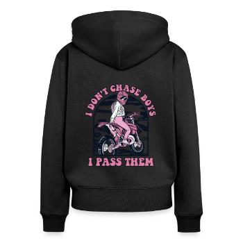 I Don't Chase Boys I Pass Them Racing Supermoto - Women's Premium Organic Zip Hoodie - black - Back - Julia (174cm)