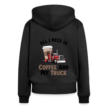 Coffee and my Truck Trucker Legends Truckie Truck - Women's Premium Organic Zip Hoodie - black - Back - Julia (174cm)