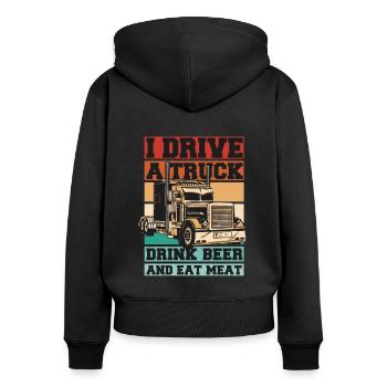 Conduire un camion Boire de la bière Manger de la viande Camionneur Camionneur - Sweat à capuche zippé Premium bio Femme - noir - Dos - Julia (174cm)
